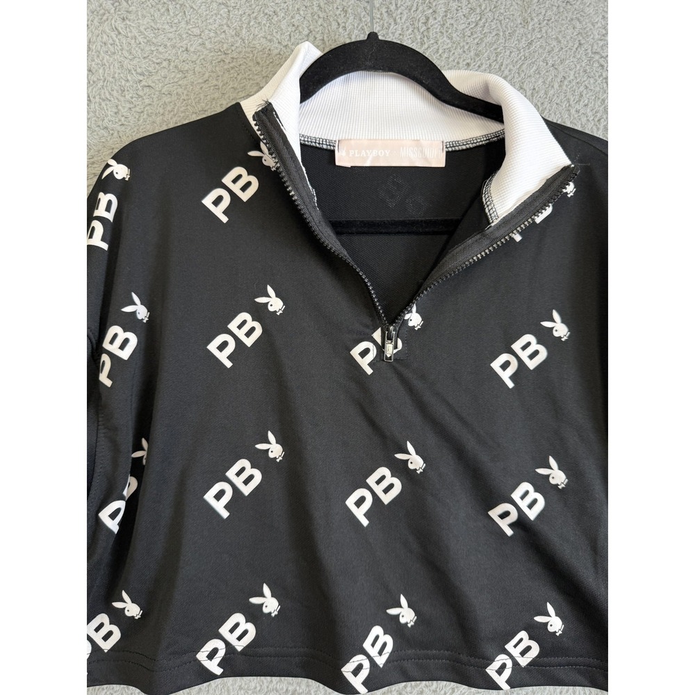 Playboy‎ Missguided Pullover Womens 6 Crop Top Quarter Zip Long Sleeve Sweater - Picture 3 of 13